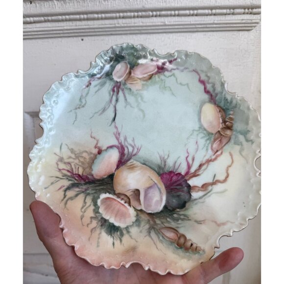 Antique 1910s Rosenthal Monbijou Hand-Painted Seashells Coral Porcelain Plate 9" - Picture 4 of 11